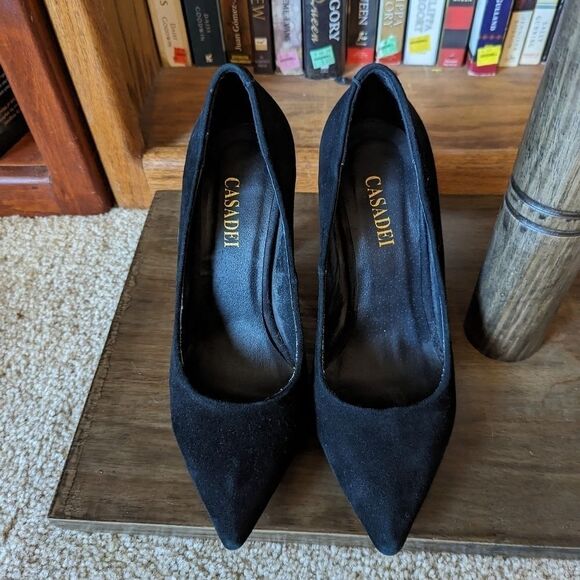 CASADEI black suede gold heels high heels sz 39 euc - Picture 1 of 7